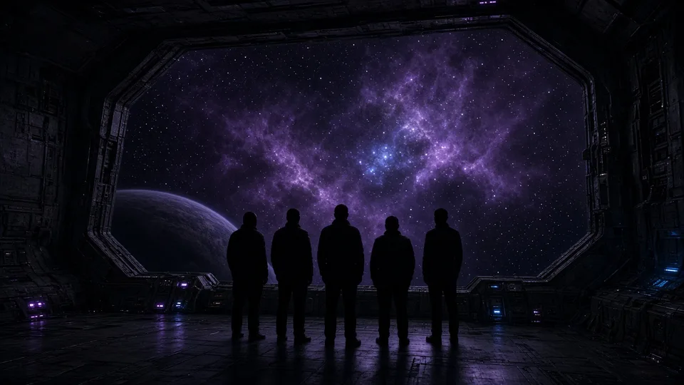 Silhouetted crew aboard the Solum